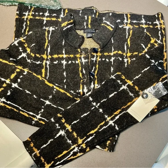 Adrienne Vittadini. Black, Yellow & White  Plaid Jacket / Cardigan. XL FAB ♥️ - Picture 11 of 17
